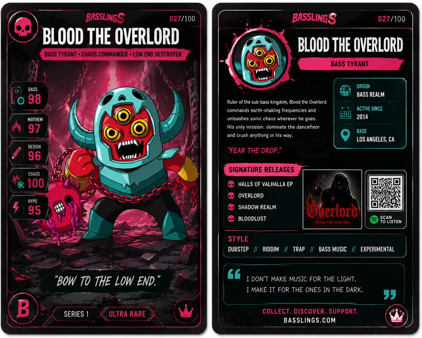 Blood the Overlord — Series 1 Ultra Rare Basslings card front and back